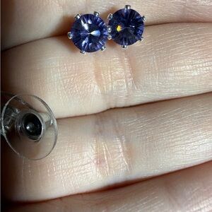 Swarovski Crystal Violet Stud Earrings Silver Tone Round Cut w Back